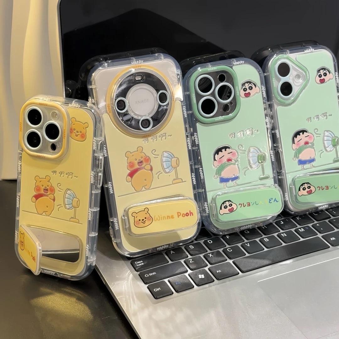 吹风扇小新维尼熊适用苹果16PROMAX手机壳iPhone15/14PLUS羽纱泡芙华为PURA70卡通X70I超火NOVA13小米OPPOS20