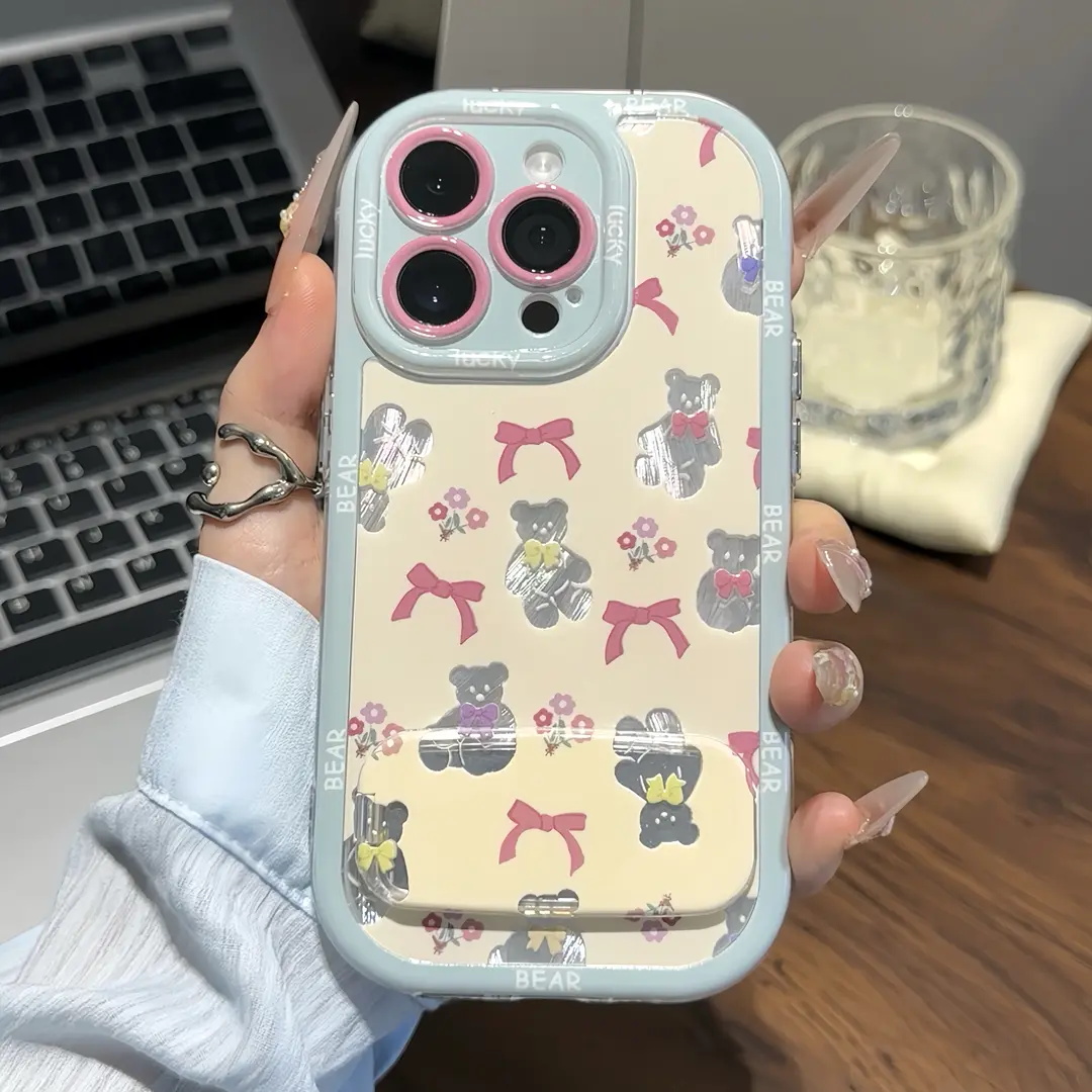 蝴蝶结蓝小熊适用苹果16手机壳iPhone15PROMAX保护套华为NOVA14可爱PURA80PRO网红MATE60防摔RENO14小米S30软
