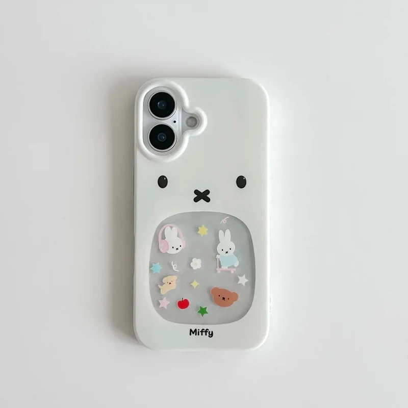 白色耳机米菲兔适用苹果17手机壳iPhone16PRO透明壳华为PURA80可爱MATE60PRO情侣OPPORENO14防摔S30荣耀400软