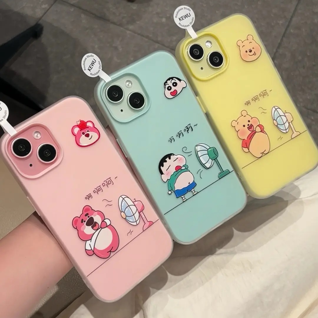 可爱吹风扇小新小熊适用苹果16手机壳iPhone15/14PROMAX二合一华为NOVA14情侣P70创意MATE60防摔S19小米OPPO