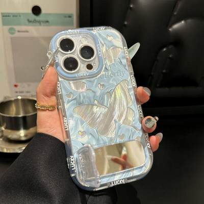 羽纱蝴蝶镜子支架适用OPPO手机壳