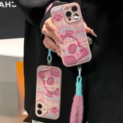 编织纹粉熊猫适用苹果手机壳