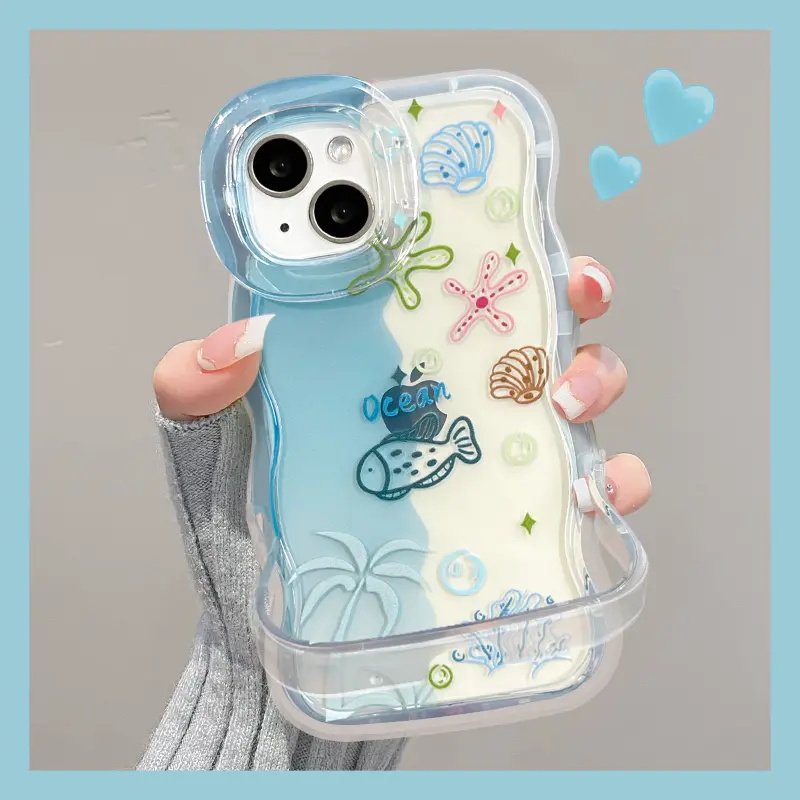 板凳双支架海洋生物适用苹果17手机壳iPhone16/15透明华为PURA80创意RENO15情侣MATE60PRO超火VIVOS50红米K90