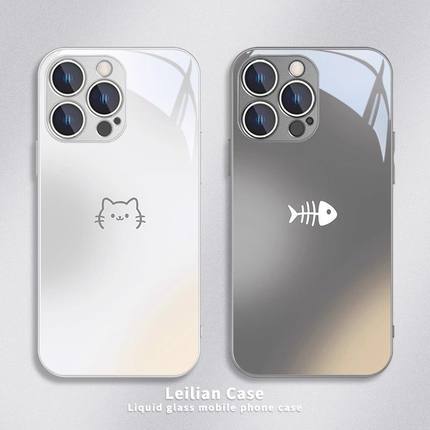猫咪鱼骨头适用小米14手机壳红米k70新款k60/k50情侣NOTE13/12/11TPRO高级感CIVI4PRO卡通k40/k30玻璃10/9PRO