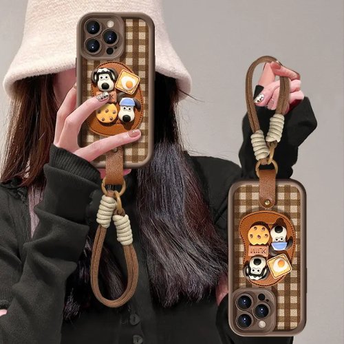 棕格子公仔适用苹果手机壳