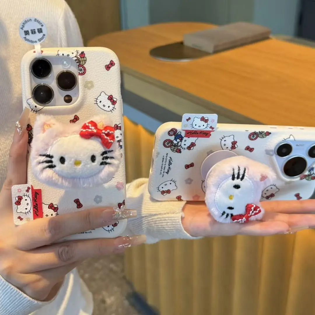 毛绒kt猫支架适用苹果手机壳