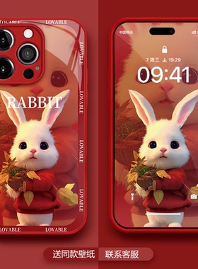 新年红可爱兔适用苹果14手机壳iPhone13/12/11手机套pro卡通xsmax爆款7/8新年plus本命年se2简约ip创意xr小众