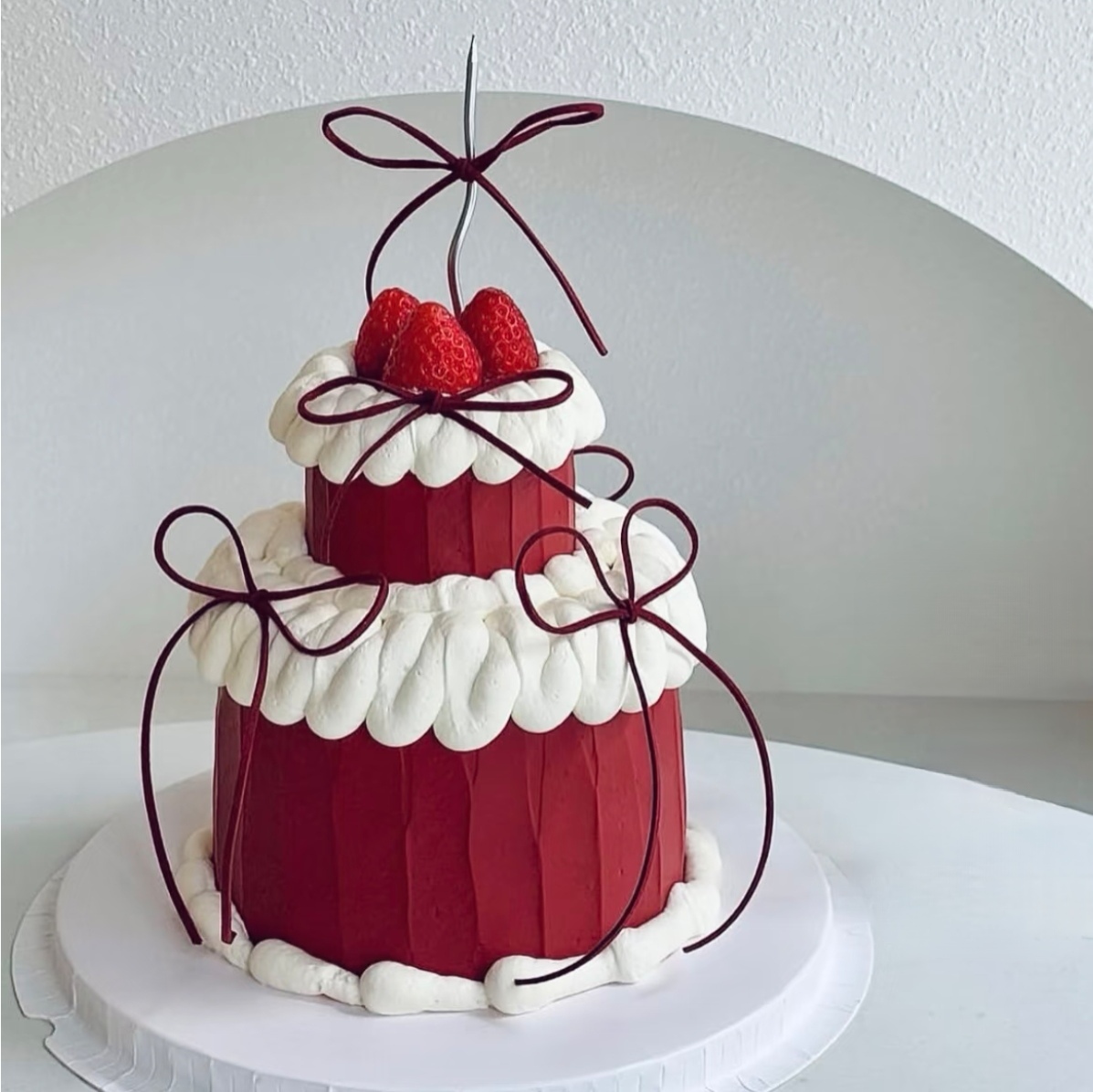 简约高级蛋糕模型双层森系鲜花