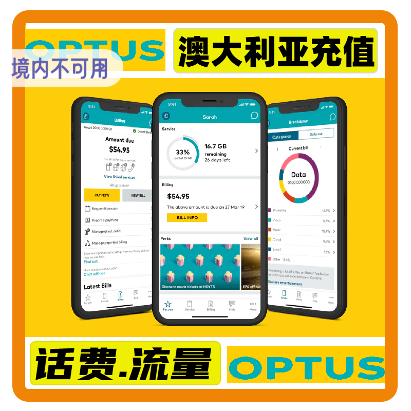 OPTUS手机话费充值 澳大利亚电话卡 澳洲手机卡 流量代充速充 Jo
