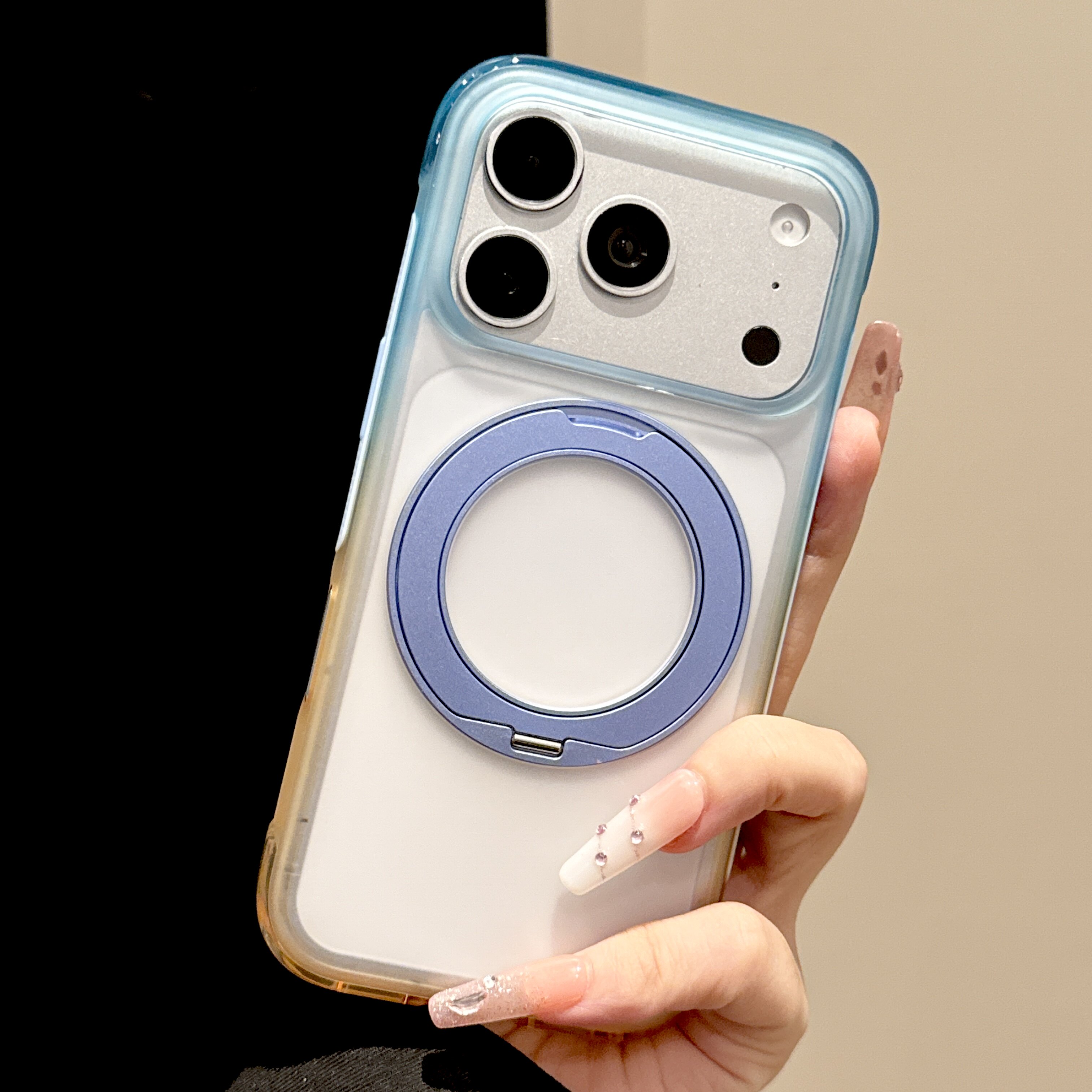 韩道适用苹果18Promax手机壳iphone17pro新款彩边气囊防摔蓝橙渐变透明360磁吸支架壳16按键全包15简约保护套