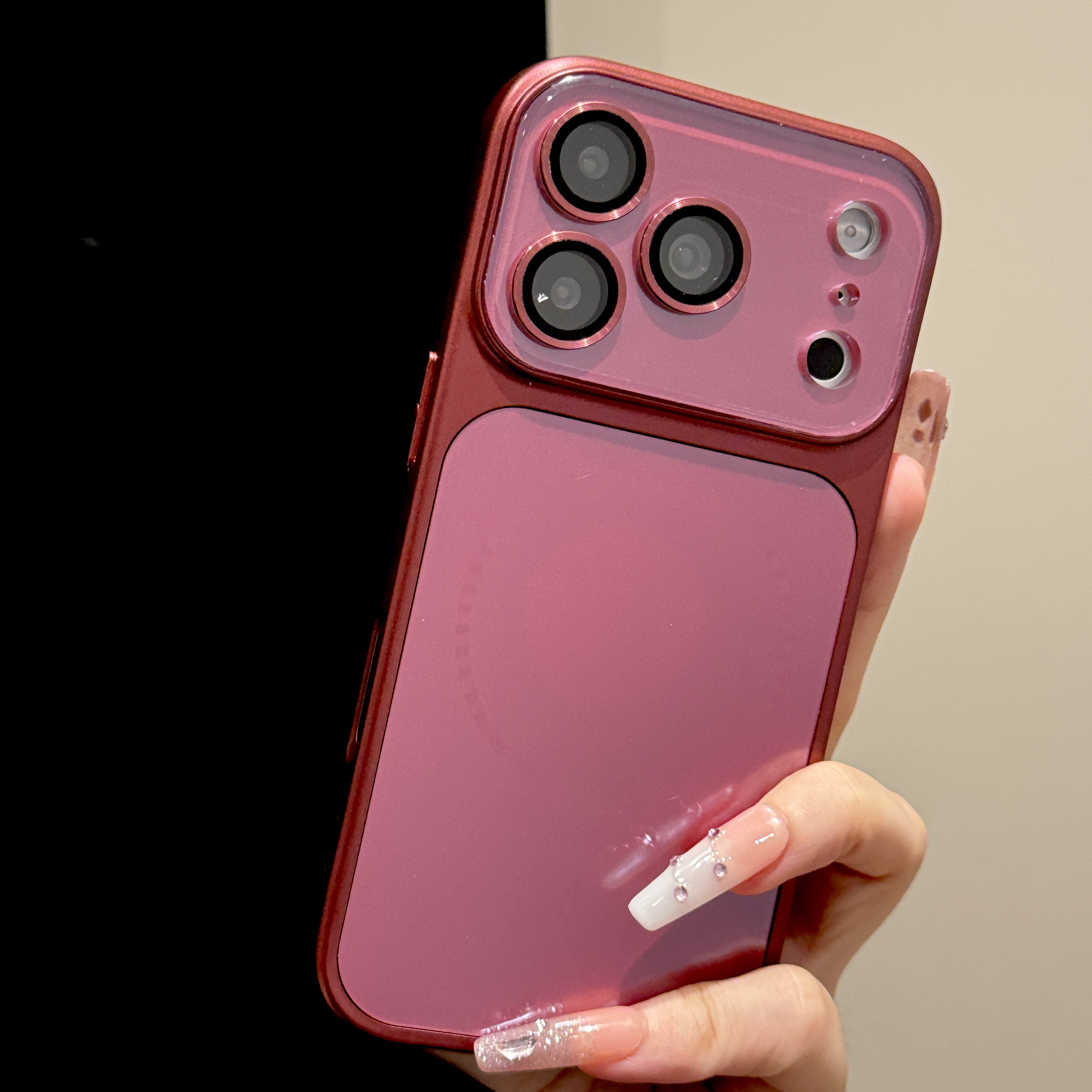 韩道适用苹果18Promax手机壳iphone17pro新款勃艮第酒红色水晶大视窗磁吸16镜头膜按键全包15简约防摔保护套
