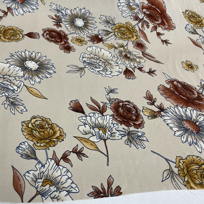 D405夏季缎面印花雪纺布头 柔软透气垂坠裙子上衣旗袍diy服装面料