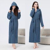 睡袍 男士 浴袍女纯棉毛巾料吸水速干连帽加厚全棉睡衣秋冬款 加长款