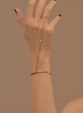 日韩金属手镯一体式戒指水钻链条气质长款尾戒指男女指环手链