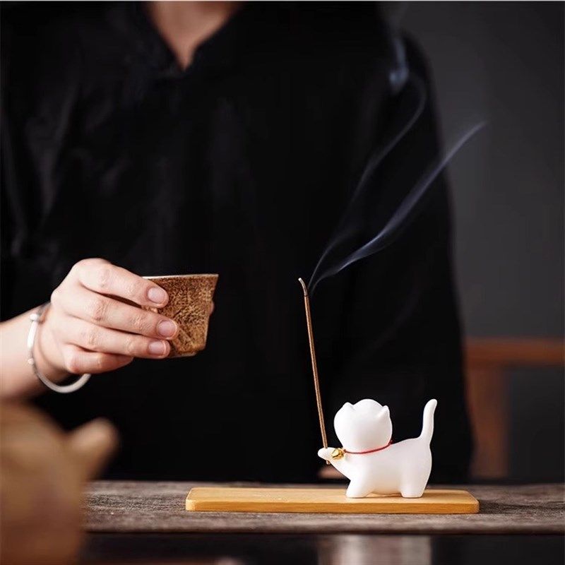 新中式可爱治愈系小猫咪陶瓷香插办公H室茶室高颜值檀香线香插底,餐饮具,茶道/香炉,淘宝优惠券,粉丝福利购,淘宝优惠卷