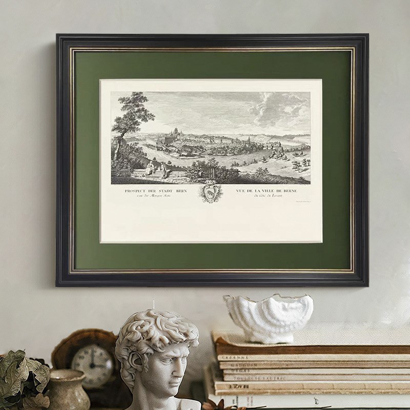 高档欧式小众复古装饰画r客厅餐厅玄关横版素描风景挂画卡纸壁画图片