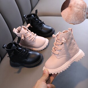 学步鞋女宝宝鞋子秋冬款1-3-5岁4F婴儿短靴女童皮靴加绒小童二棉