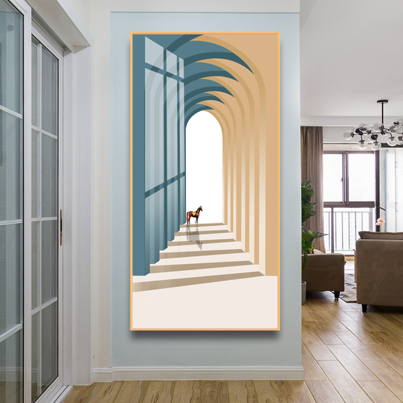 视线延伸晶瓷画现代玄关立体建筑挂画过道油画T布装饰画非密度板图片