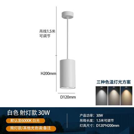 吊杆吊线圆柱形明装商p用筒筒灯led餐厅办公室射灯长射过道吊灯