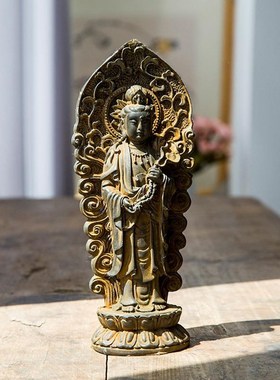 中式铁锈仿铸铁西方三圣啊弥陀佛像观世音菩O萨大势至菩萨站像摆