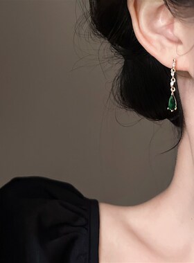香草薄荷法式复古森系绿色蚊香盘耳夹无耳洞女耳饰耳环耳钉