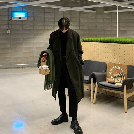 韩版毛呢大衣男中长款秋冬u季加厚过膝风衣潮流英伦风双面羊绒外