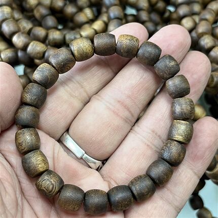 99沉电白绿棋楠沉香手串老式鼓珠9MM21颗O奇楠保真天然沉香手链