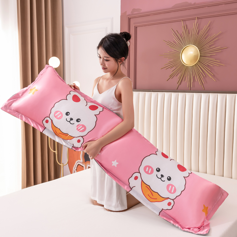 卡通冰丝双人枕套可水洗大版花夏季清凉情侣两人用加长枕头芯外套