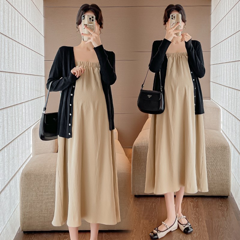 孕妇装春装长袖开衫韩版吊带裙春季两件套连衣裙套装裙子春孕妇裙