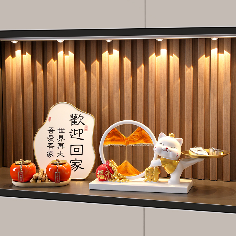 招财猫流沙画装饰品摆件入户玄关钥匙收纳家居客厅高级感乔迁礼品