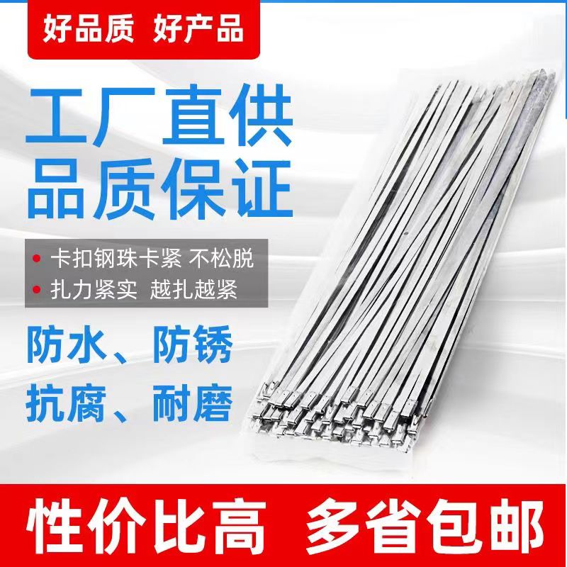 304不锈钢扎带4.6*300mm自锁式金属白钢绑带固定座扎丝卡扣抱箍