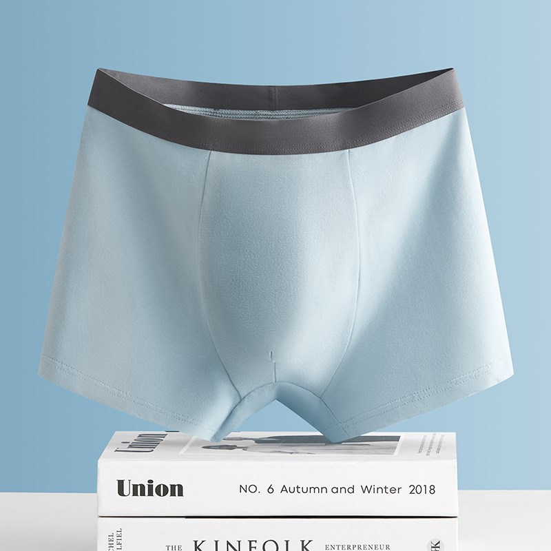 男士内裤纯棉平角裤男生清新简洁纯色透气抗菌青年大码四角短裤衩