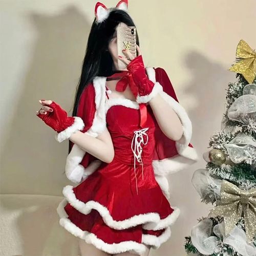 圣诞节服装服饰装扮成人大人红色斗篷衣服M套装女表演秋冬猫女制