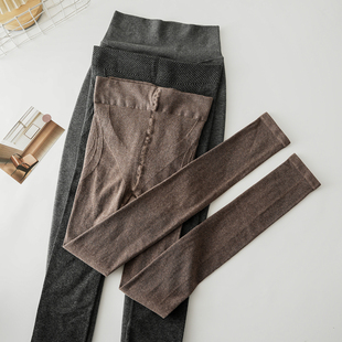 咖色无缝一体九分打底裤秋冬薄绒女外穿加绒加厚连裤袜灰色不连脚