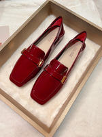 Red patent leather loafers for women's wedding shoes 2026 new style, one-foot flat, retro British-style small leather shoes for women's single shoes thumbnail 4