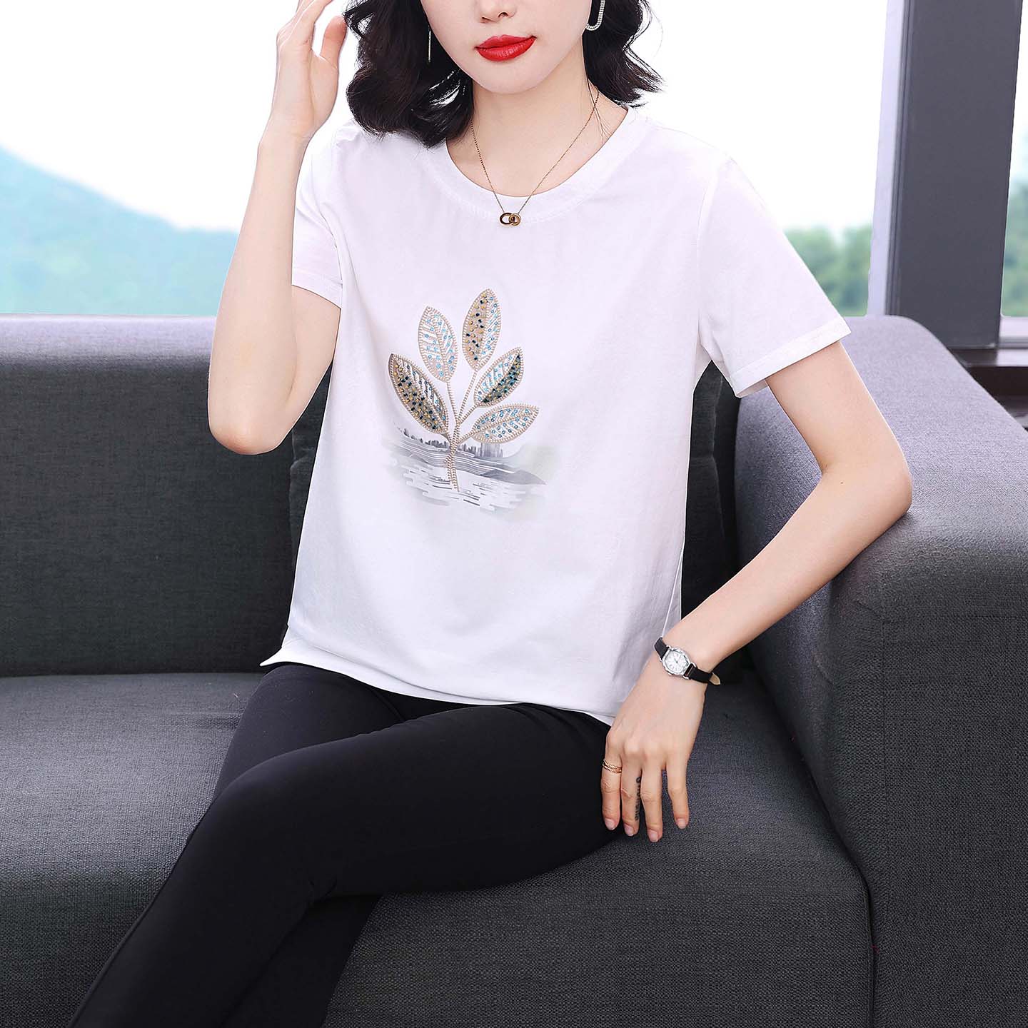 妈妈装纯棉宽松遮肚T恤夏装