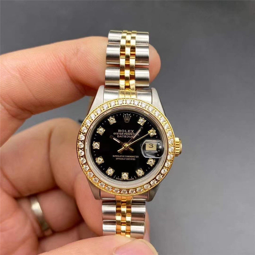 【正品98新】劳力士日志型系列18k金后镶钻自动机械女表69173