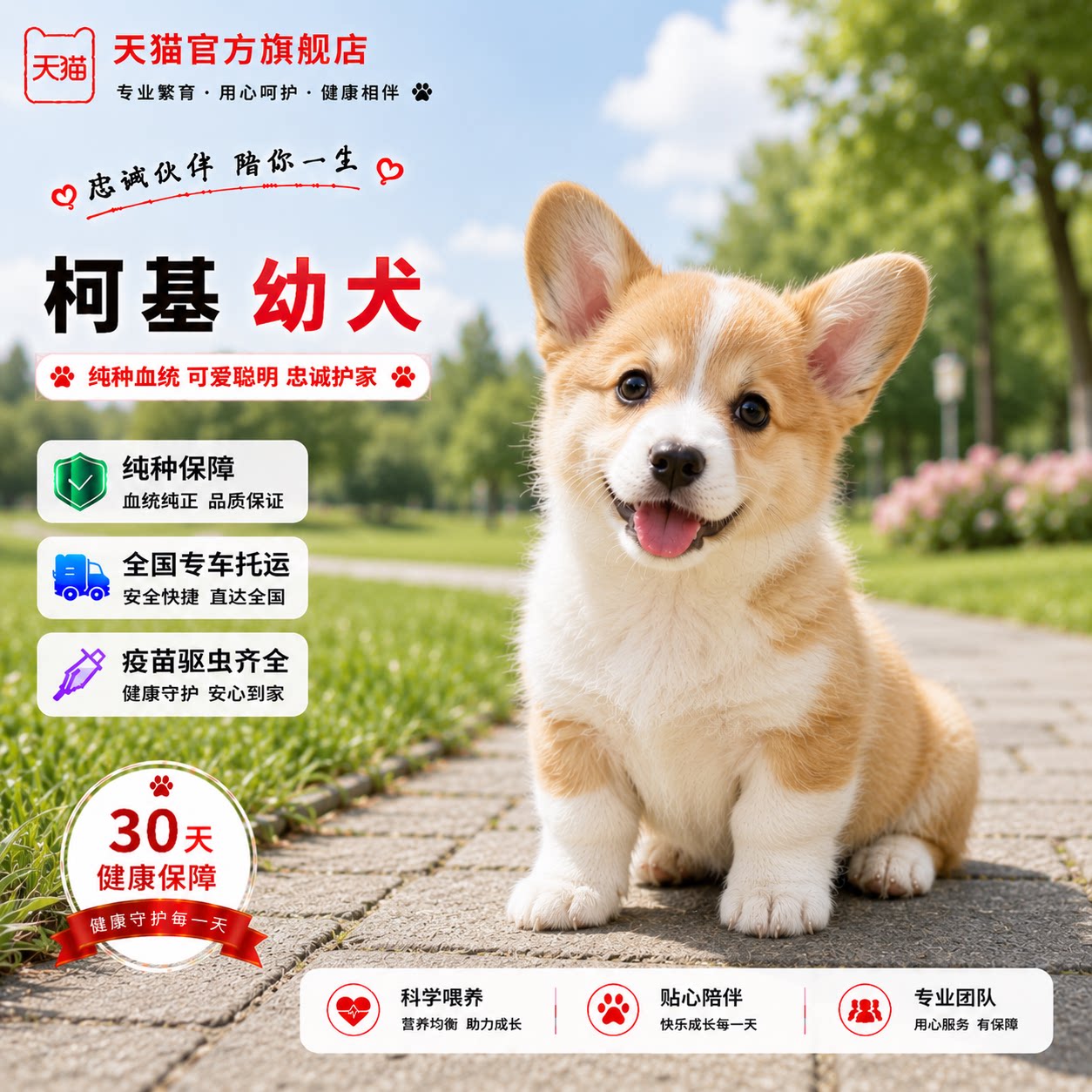 宠物狗幼崽活泼黄白花帅气