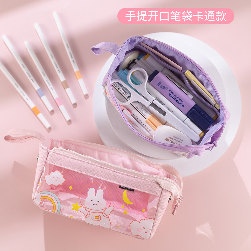 安蔻卡通透明笔袋大容量小学生用