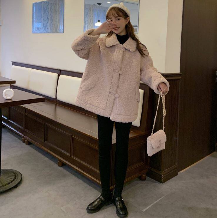 妈妈少女女秋冬季衣服棉袄显瘦外衣矮个子羊羔毛羊绒外套韩版棉服