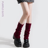 purpleguys麻花袜套女秋冬y2k辣妹针织保暖安哥拉红色堆堆小腿套