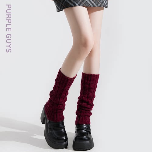 安哥拉红麻花堆堆小腿袜套