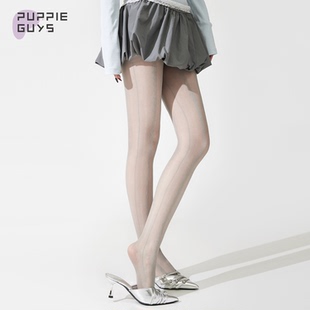 purpleguys蕾丝灰色丝袜女薄款 袜 竖条纹防勾丝春夏性感jk提花连裤