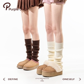 purpleguys白色堆堆袜套女冬季 羊毛保暖雪地靴美拉德咖色小腿套