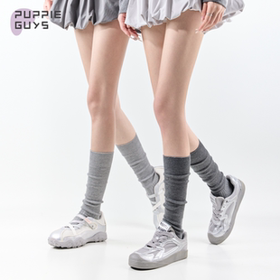 purpleguys灰色小腿堆堆袜子少女芭蕾风格 雷系竖纹纯棉无骨月子袜