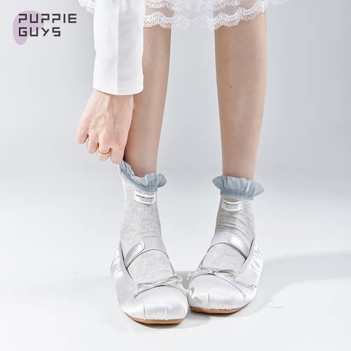 purpleguys花边袜子少女夏季薄款透气jk芭蕾风布标竖条纹短筒棉袜