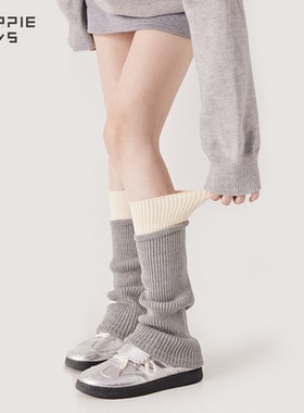purpleguys灰色羊毛小腿套女冬加厚针织jk辣妹拼接撞色堆堆袜套