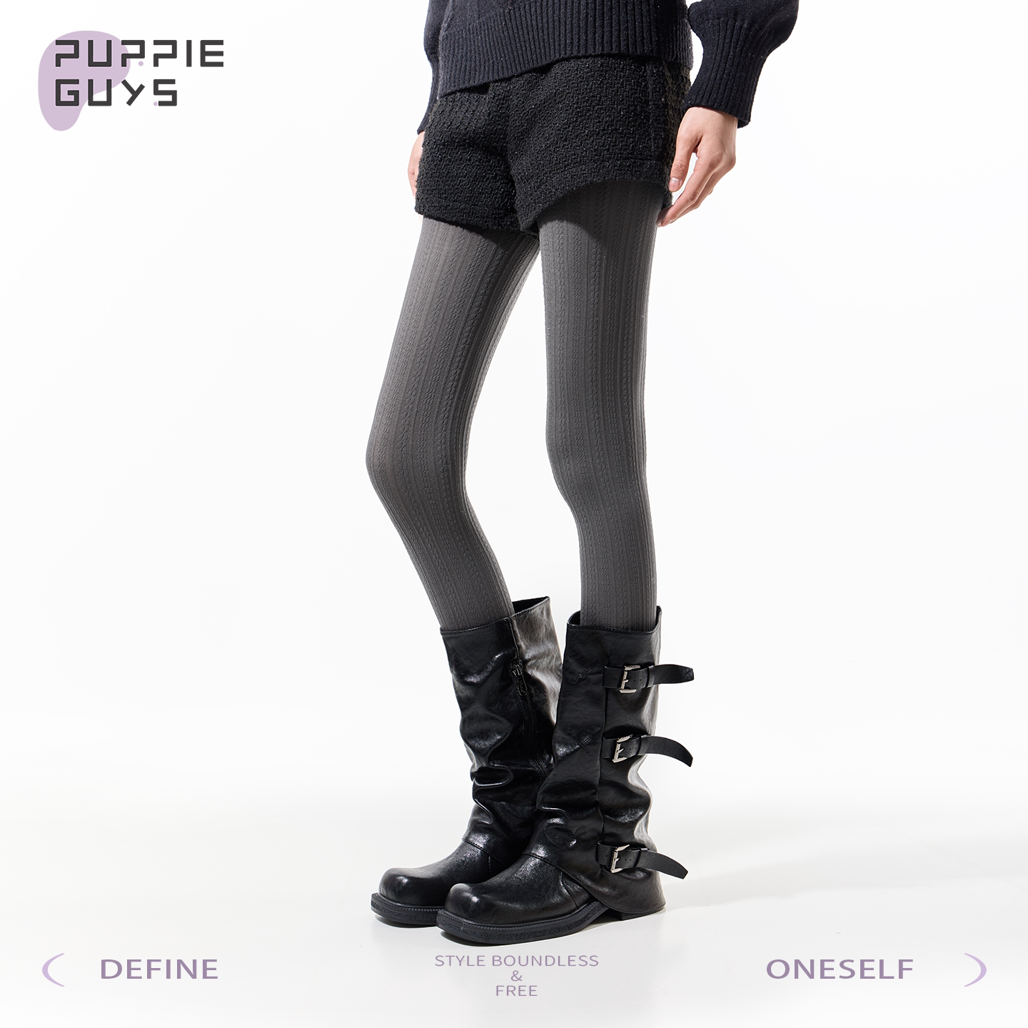 purpleguys灰色连裤袜薄款女耐穿防勾丝不掉档日韩系打底袜配靴子
