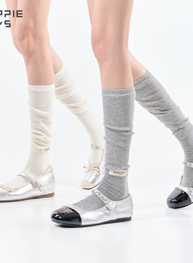 purpleguys拼接小腿袜子白色少女夏薄款布标miu系芭蕾风jk堆堆袜