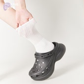 purpleguys纯色中筒袜子女夏季 薄款 纯棉无骨透气jk日系拼接堆堆袜